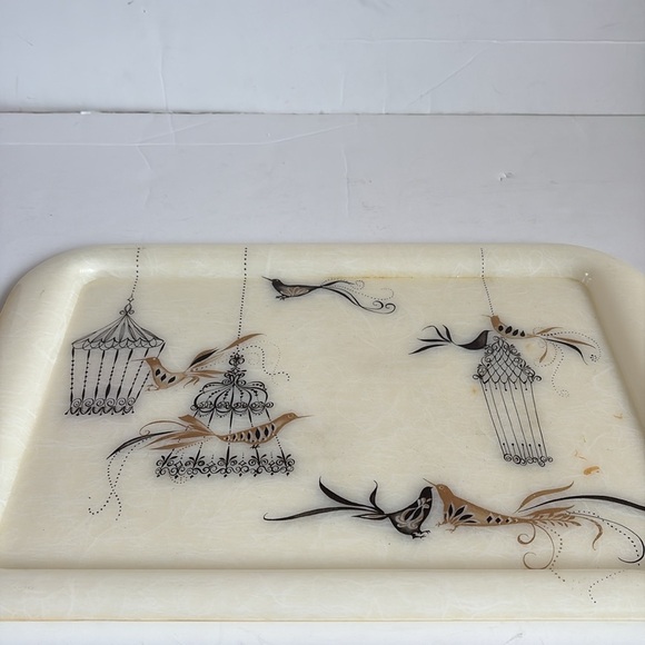 Mid Century cream resin TV tray gold and black birds bird cage vintage retro - Picture 14 of 14